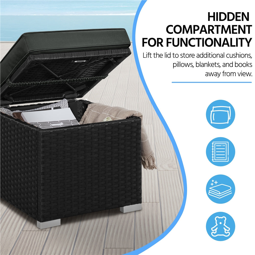 2-Piece Rattan Storage Ottoman Set