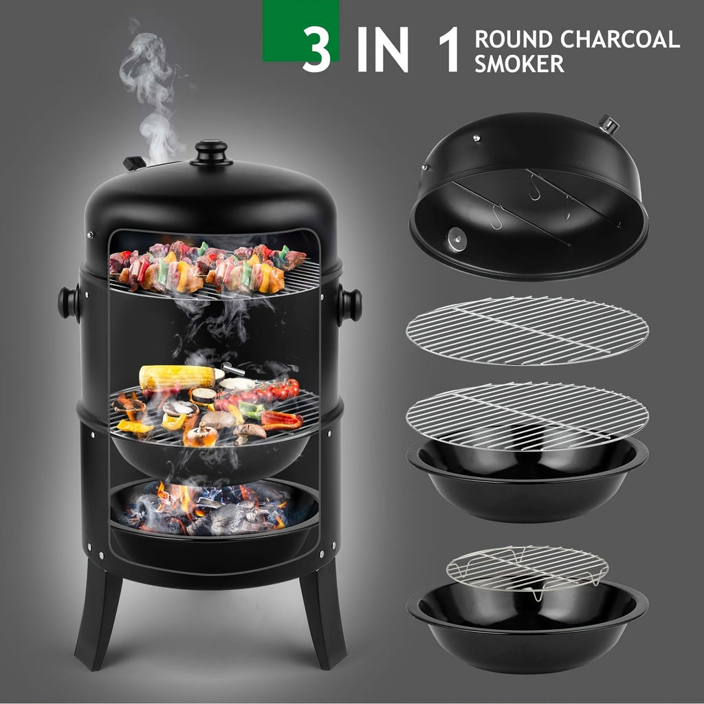 3-in-1 Charcoal Smoker Grill & Fire Pit