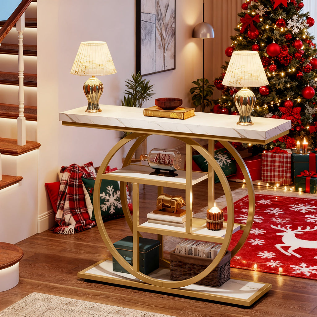 Luxury Gold Console Table with Marble-Style Top