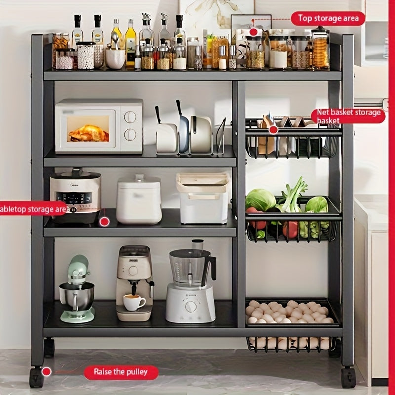 4-Tier Rolling Metal Storage Rack with Baskets