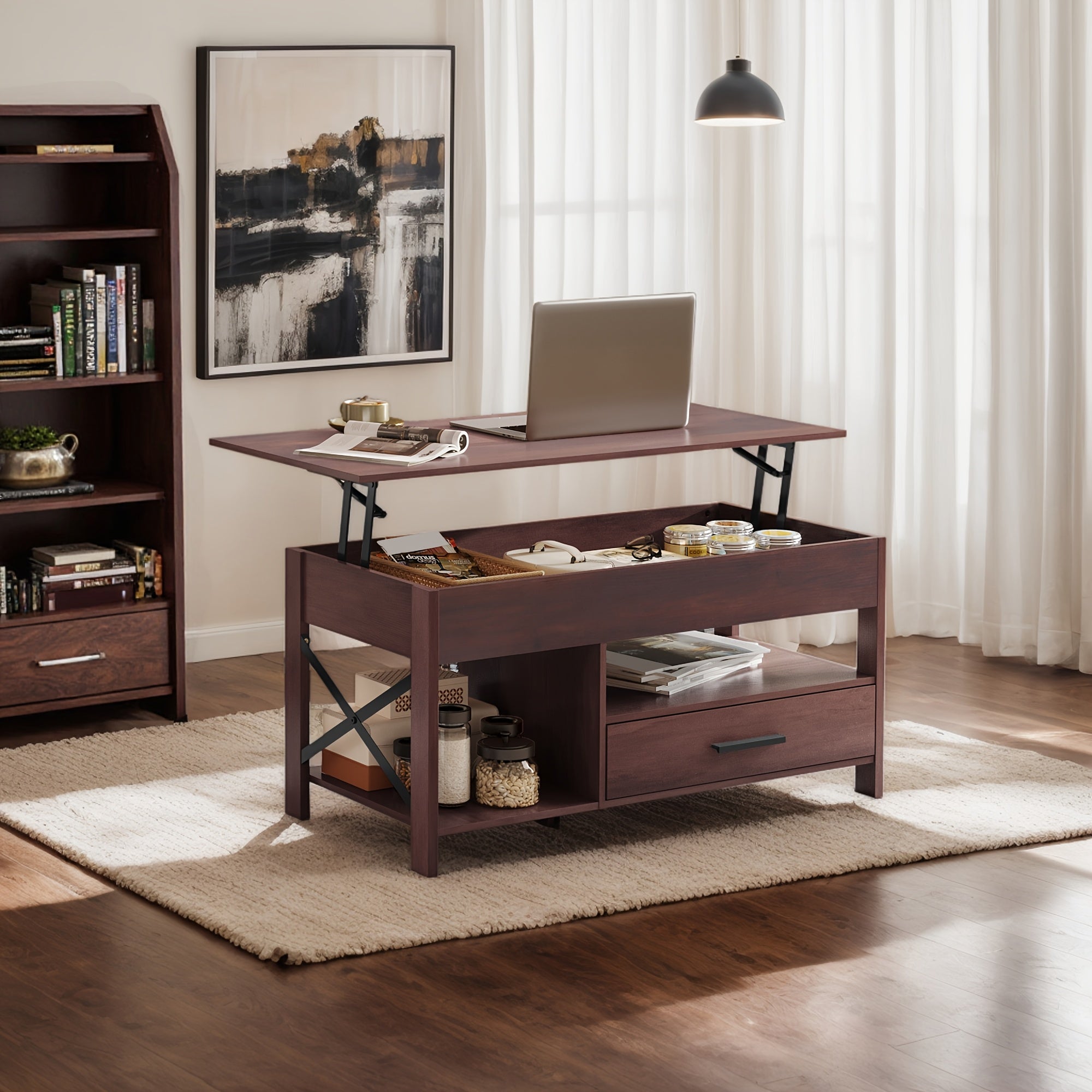 Lift-Top Coffee Table with Drawer & Shelf