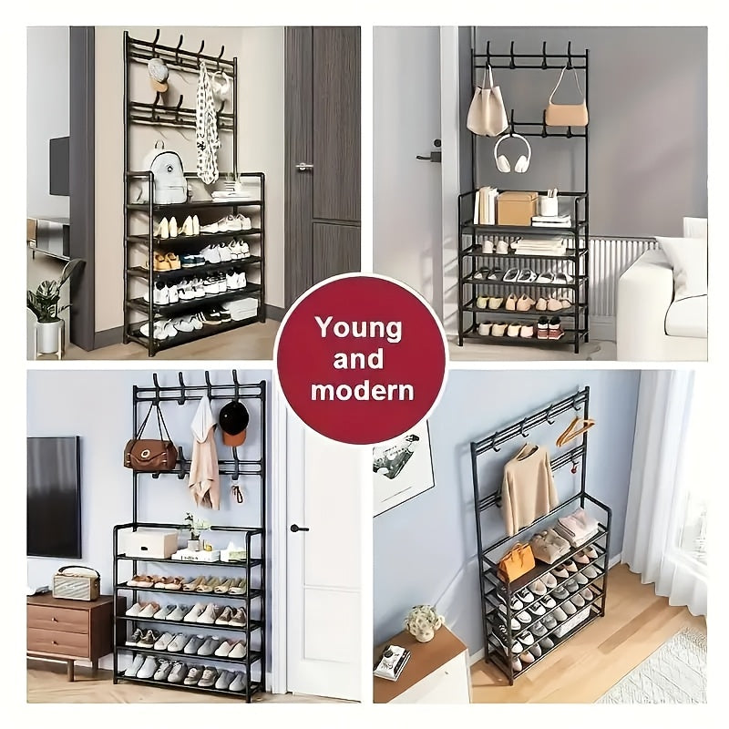 2-in-1 Shoe Rack & Coat Hook Organizer