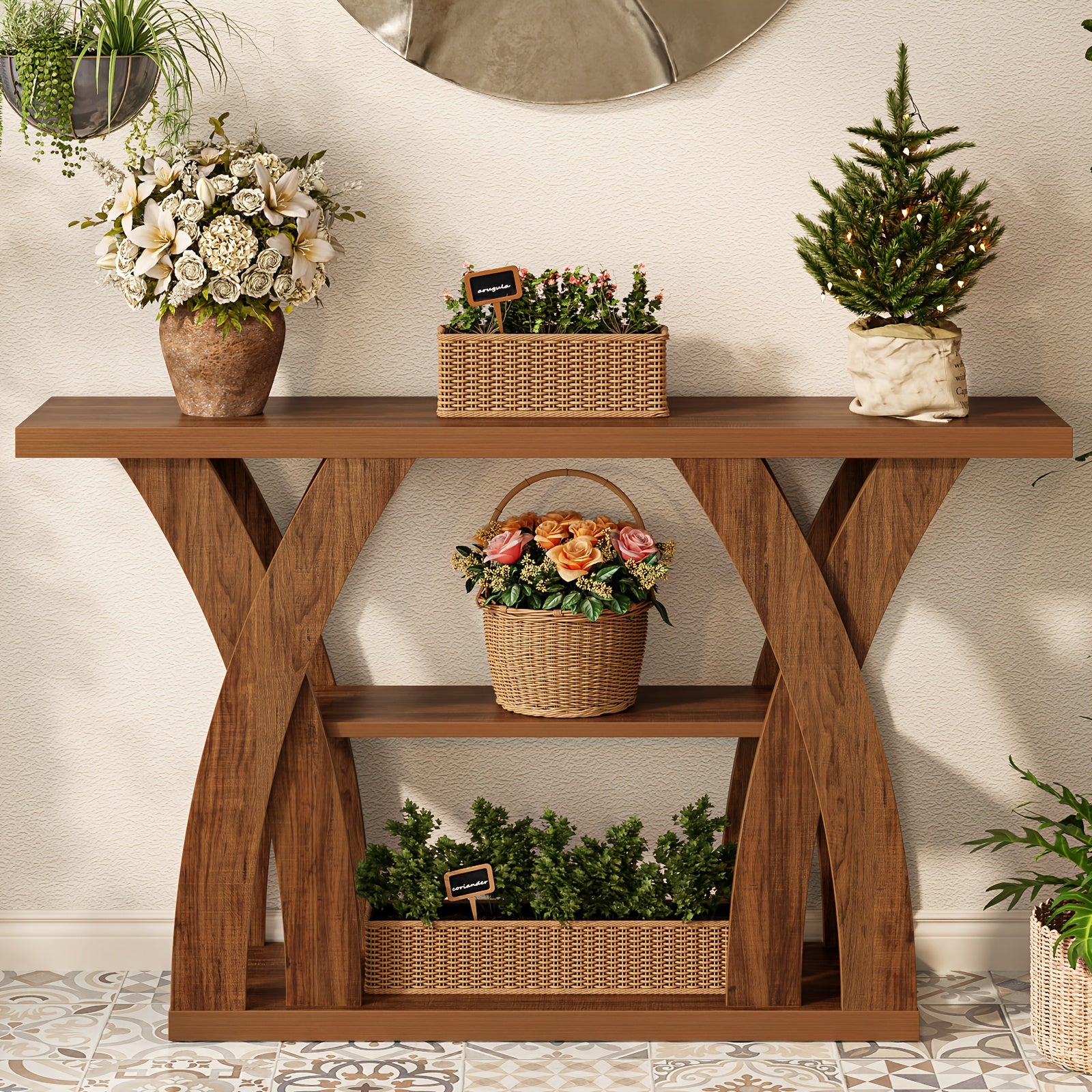 55" Rustic Console Table with Shelf