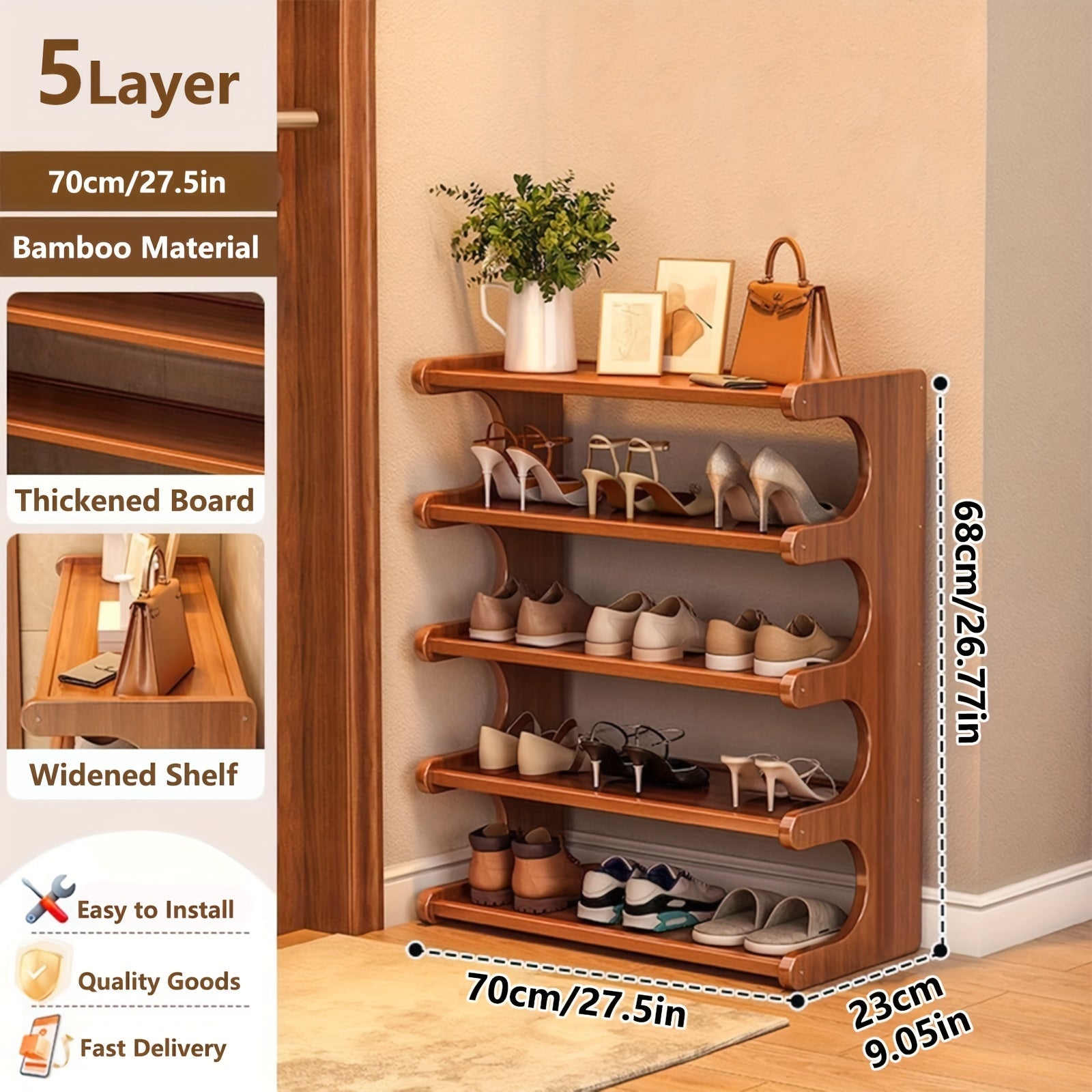 5/6-Tier Bamboo Shoe Rack Organizer
