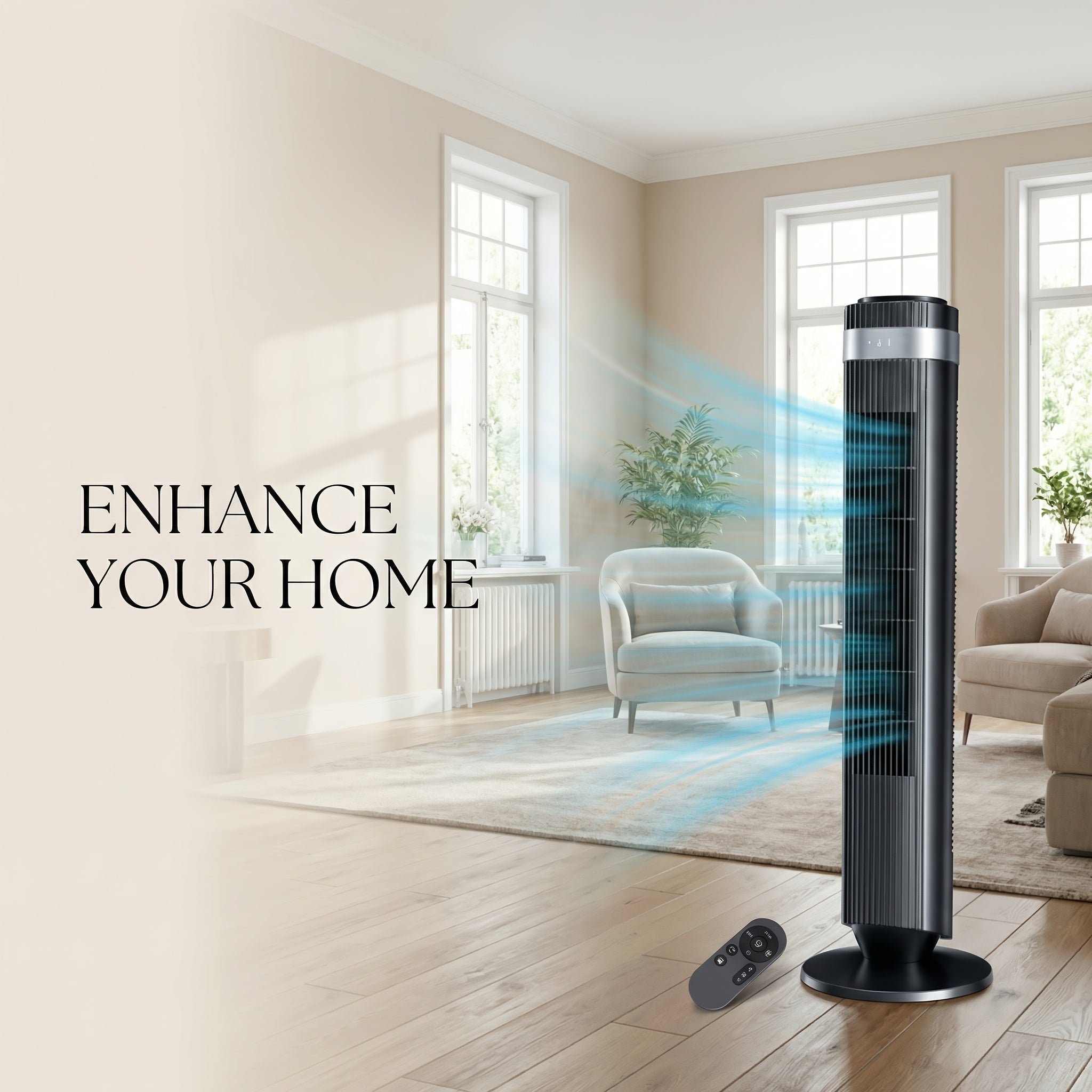 Bladeless Tower Fan with Remote & 12H Timer