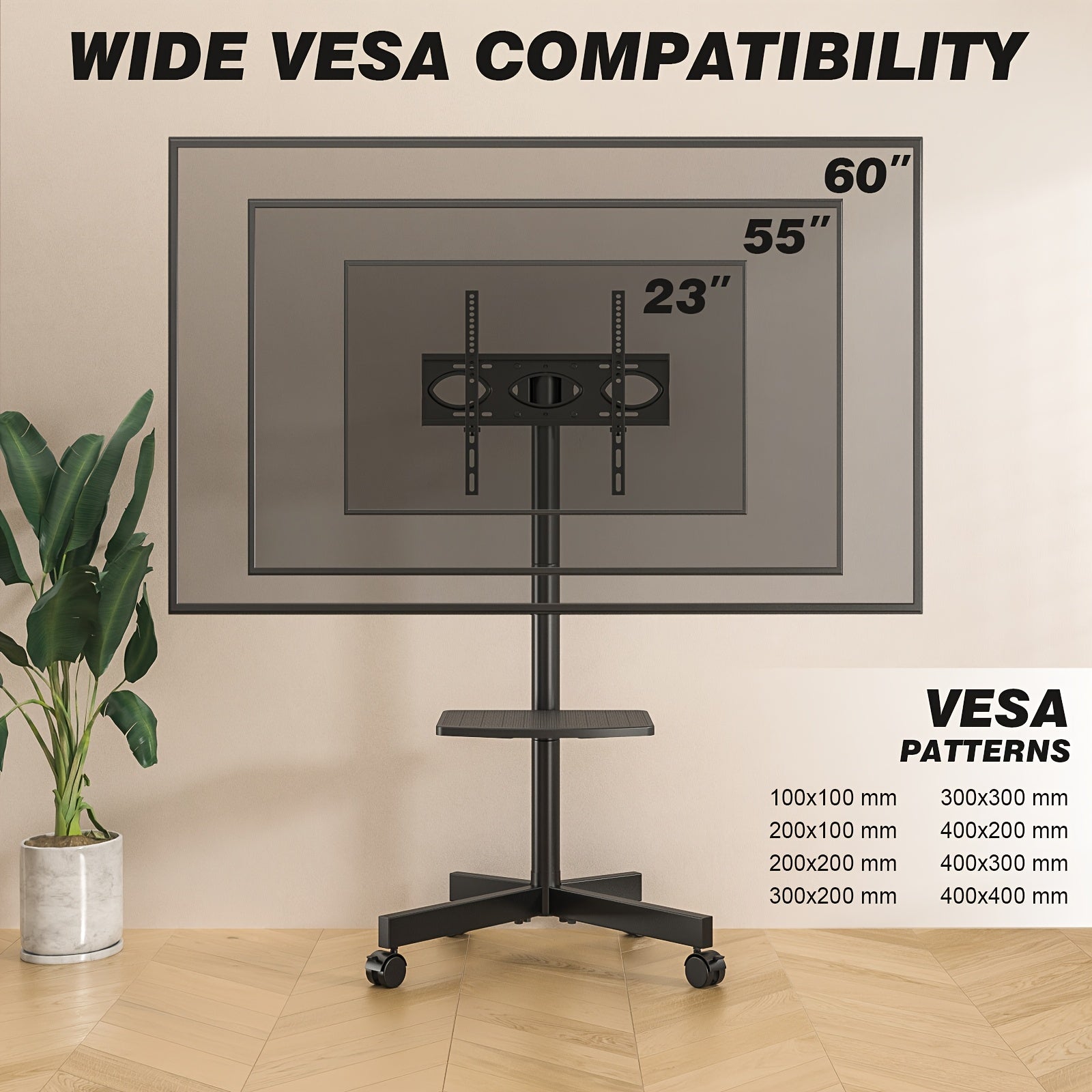 Rolling TV Cart Stand for 23–60" TVs