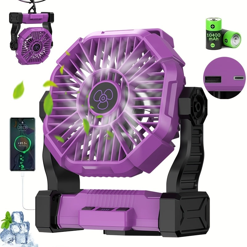 Rechargeable Camping Fan with LED & Hook