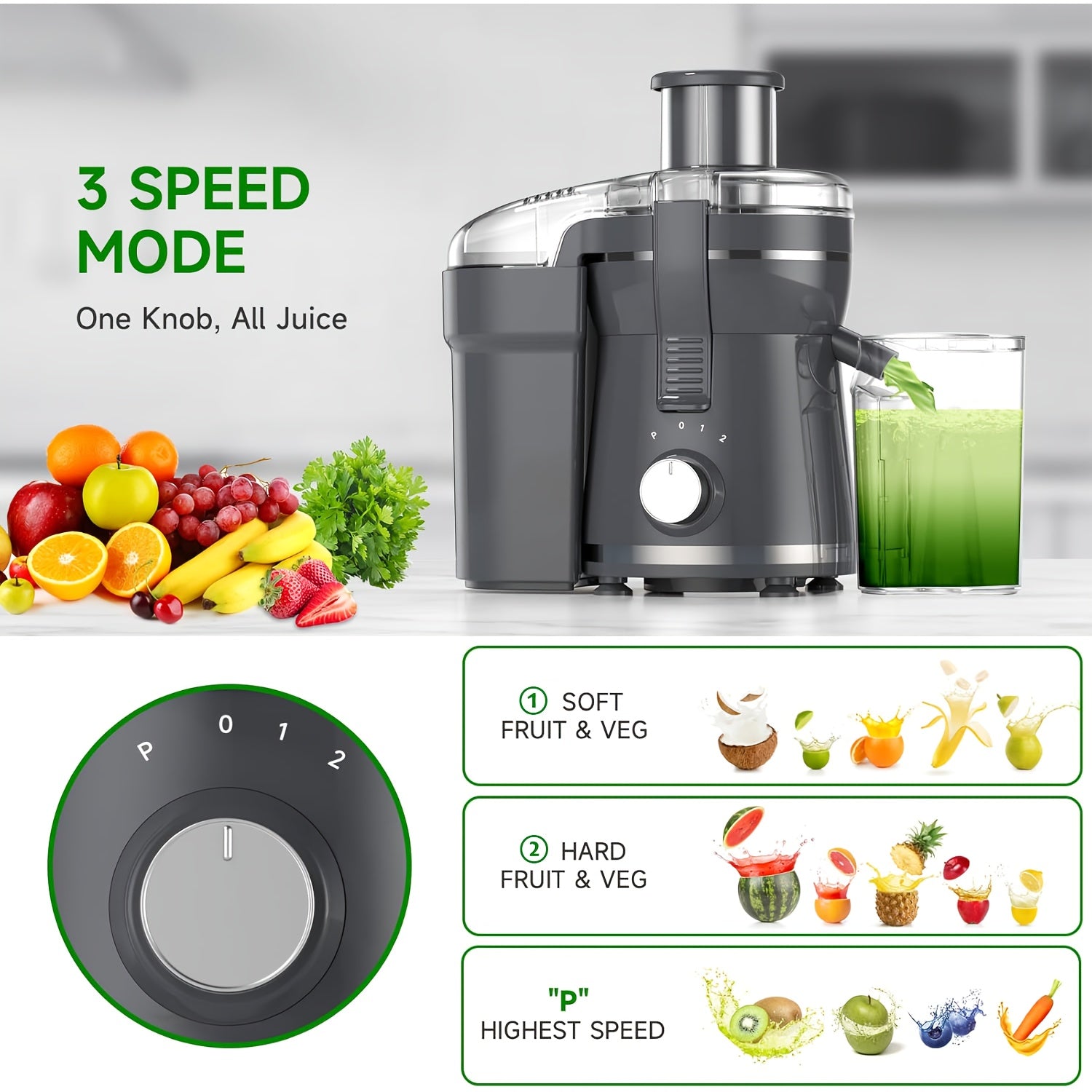 500W 3-Speed Centrifugal Juicer