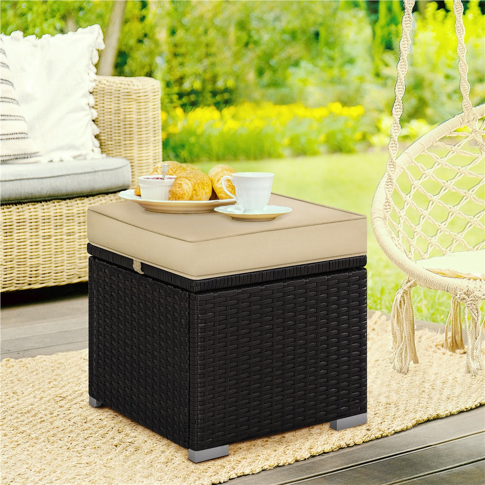 2-Piece Rattan Storage Ottoman Set
