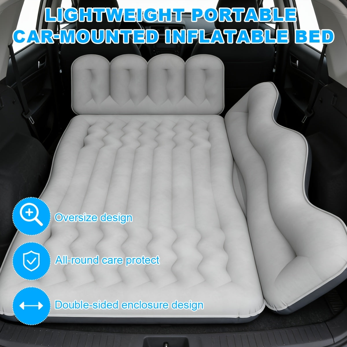 Inflatable Car Backseat Mattress with Pump & Pillows