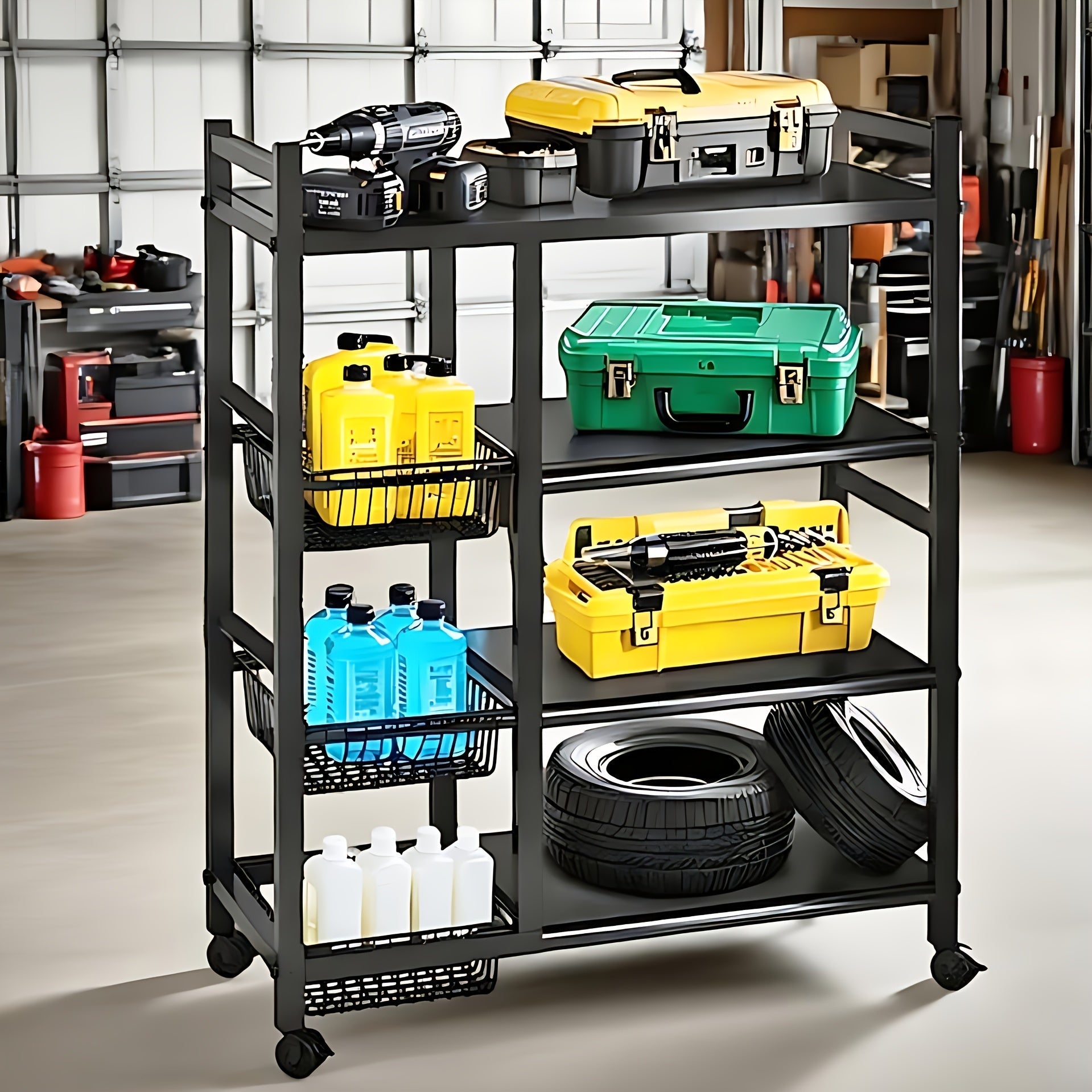 4-Tier Rolling Metal Storage Rack with Baskets
