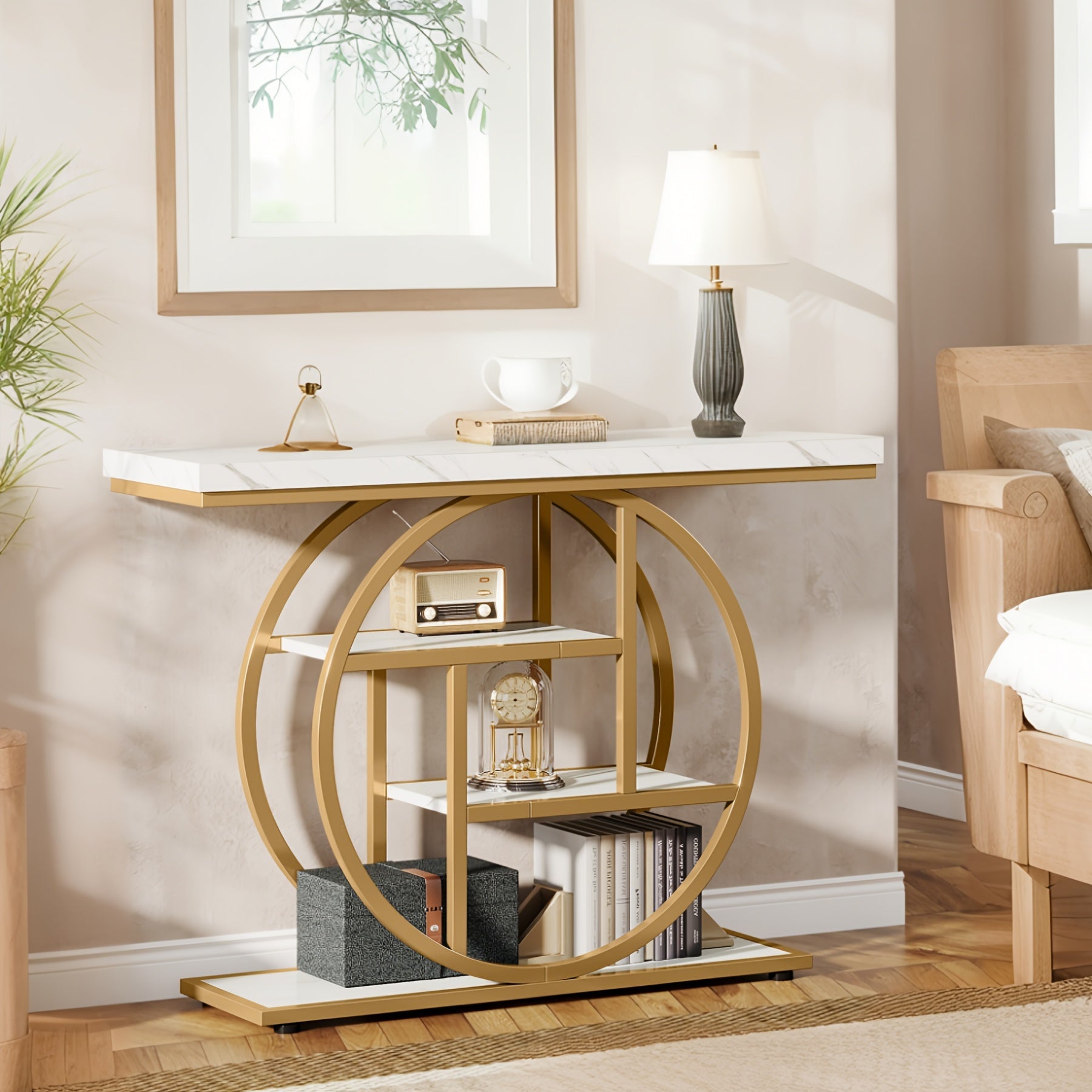 Luxury Gold Console Table with Marble-Style Top