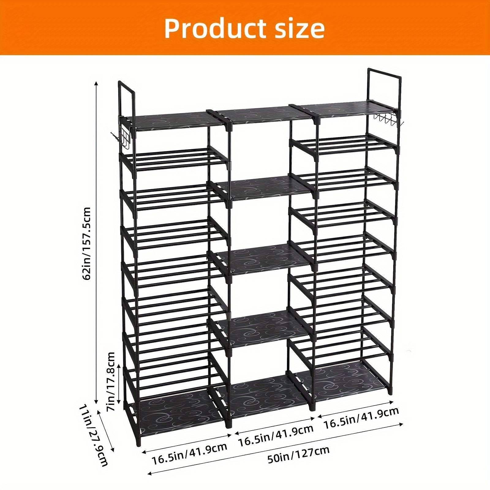 Multi-Tier Shoe Rack with Side Hooks