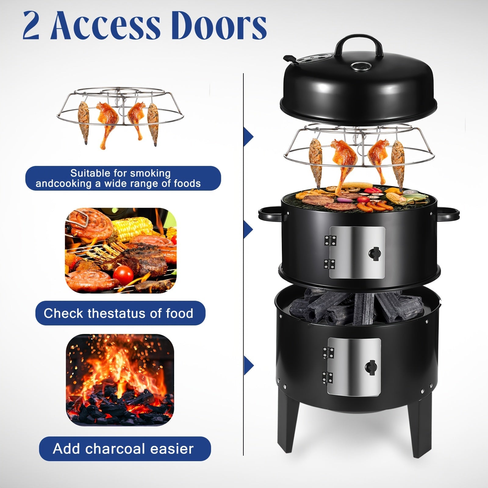 3-in-1 Charcoal Smoker Grill & Fire Pit