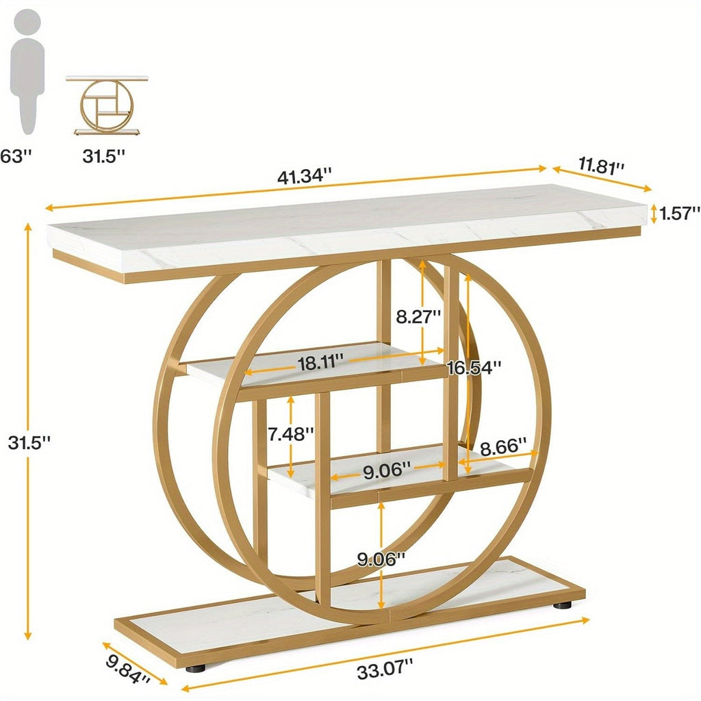 Luxury Gold Console Table with Marble-Style Top