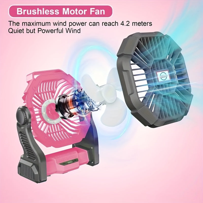 Rechargeable Camping Fan with LED & Hook