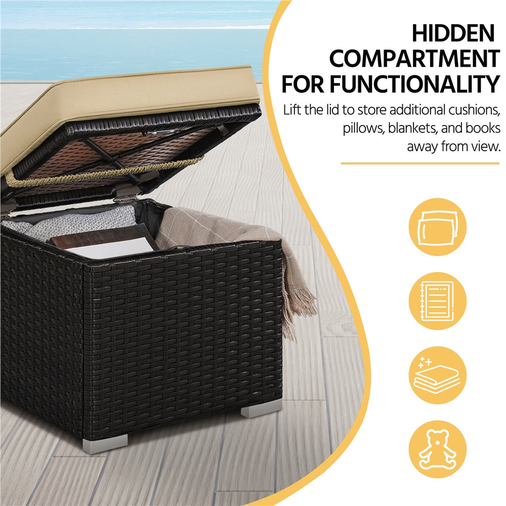 2-Piece Rattan Storage Ottoman Set