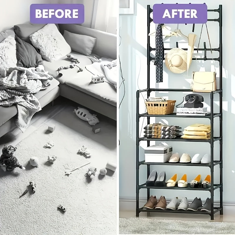 2-in-1 Shoe Rack & Coat Hook Organizer