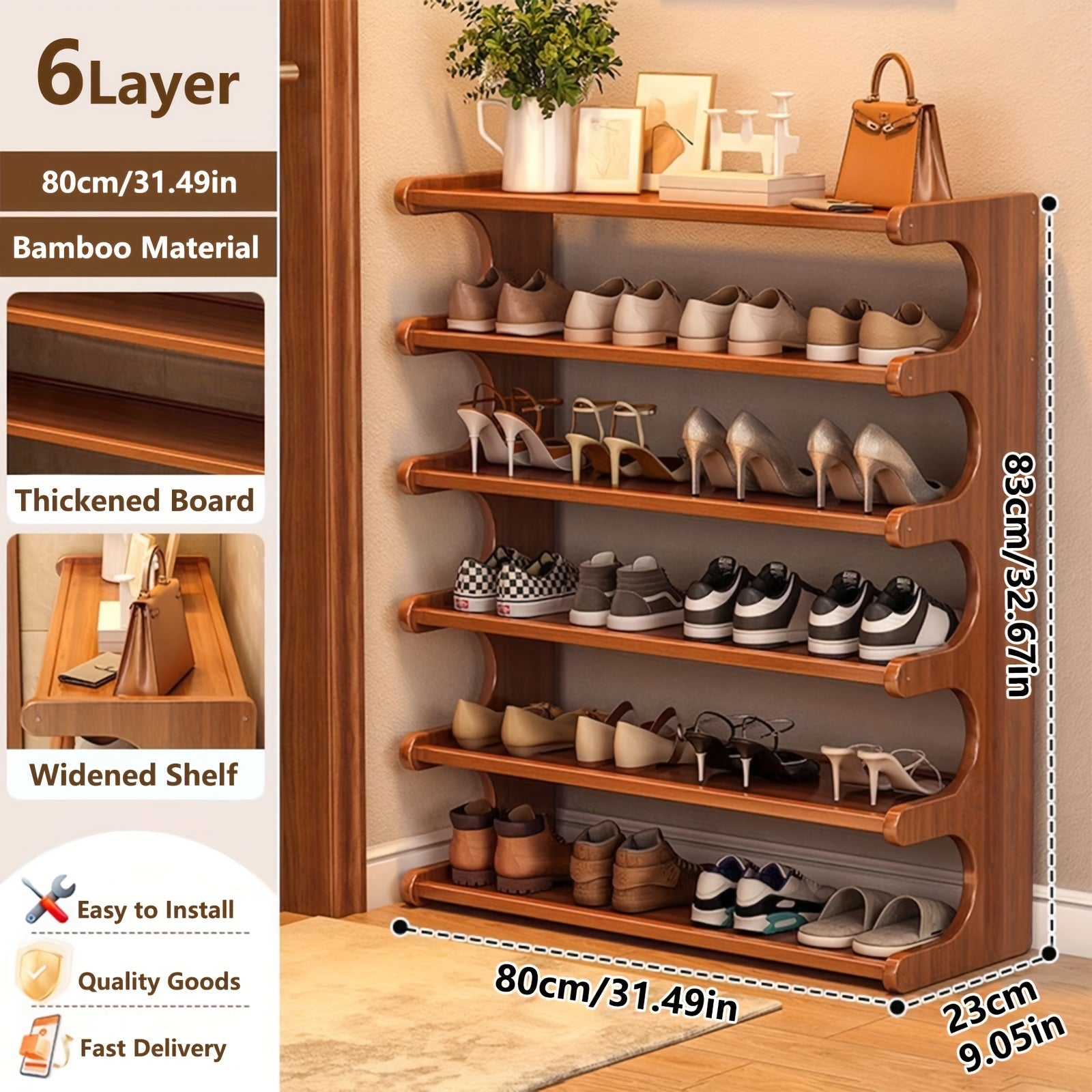 5/6-Tier Bamboo Shoe Rack Organizer