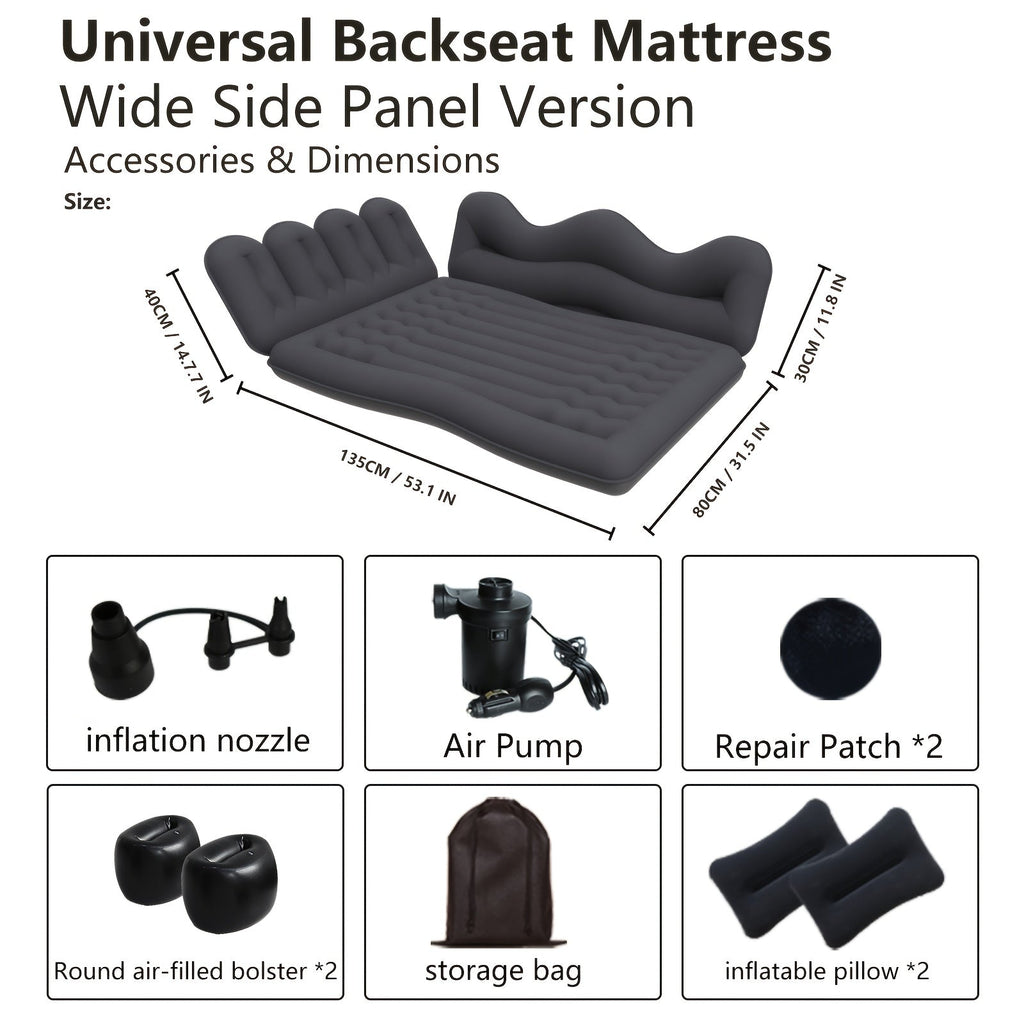 Inflatable Car Backseat Mattress with Pump & Pillows