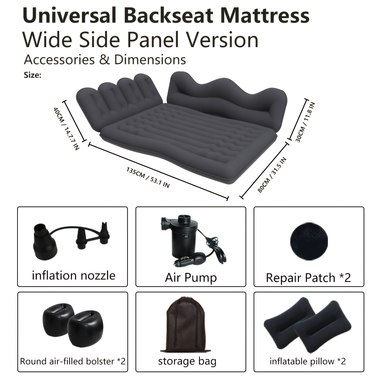 Inflatable Car Backseat Mattress with Pump & Pillows