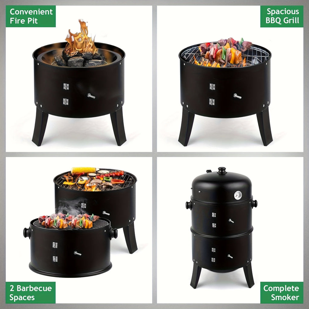 3-in-1 Charcoal Smoker Grill & Fire Pit