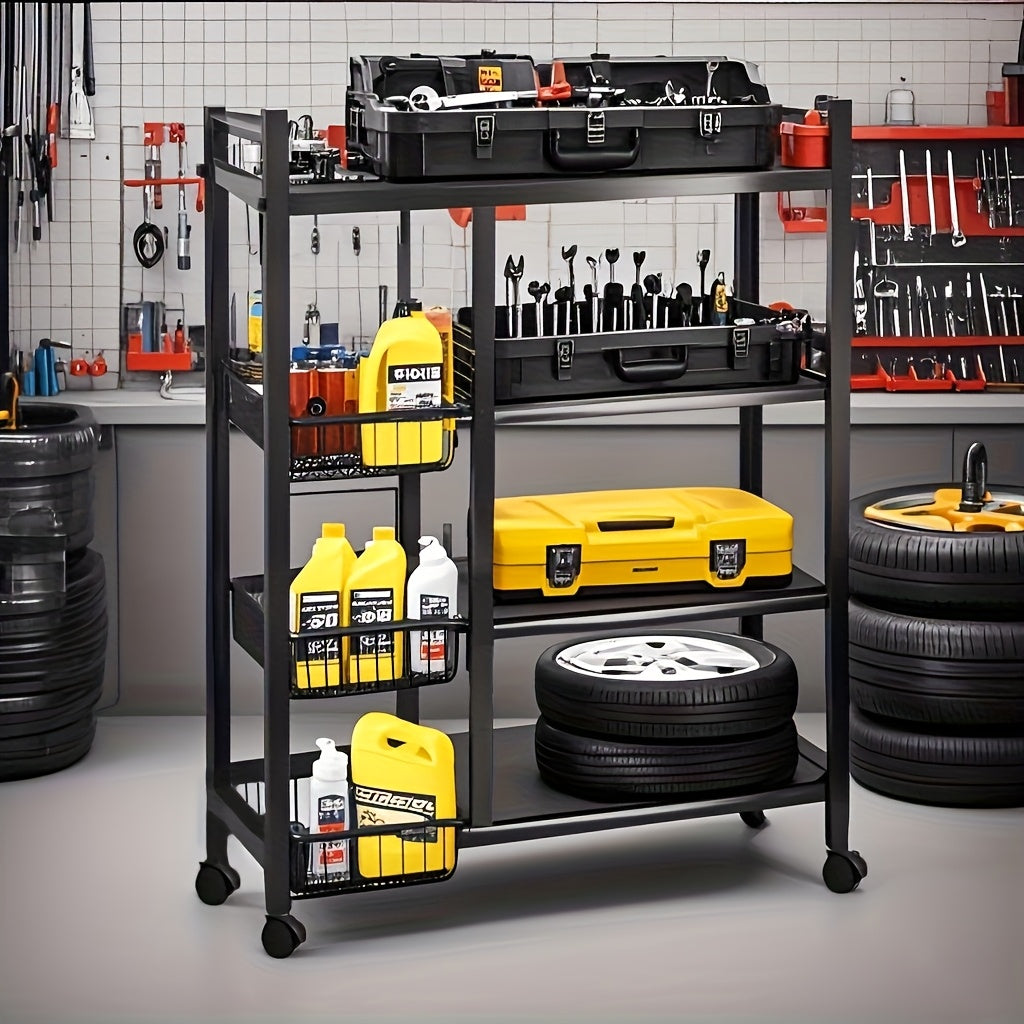 4-Tier Rolling Metal Storage Rack with Baskets