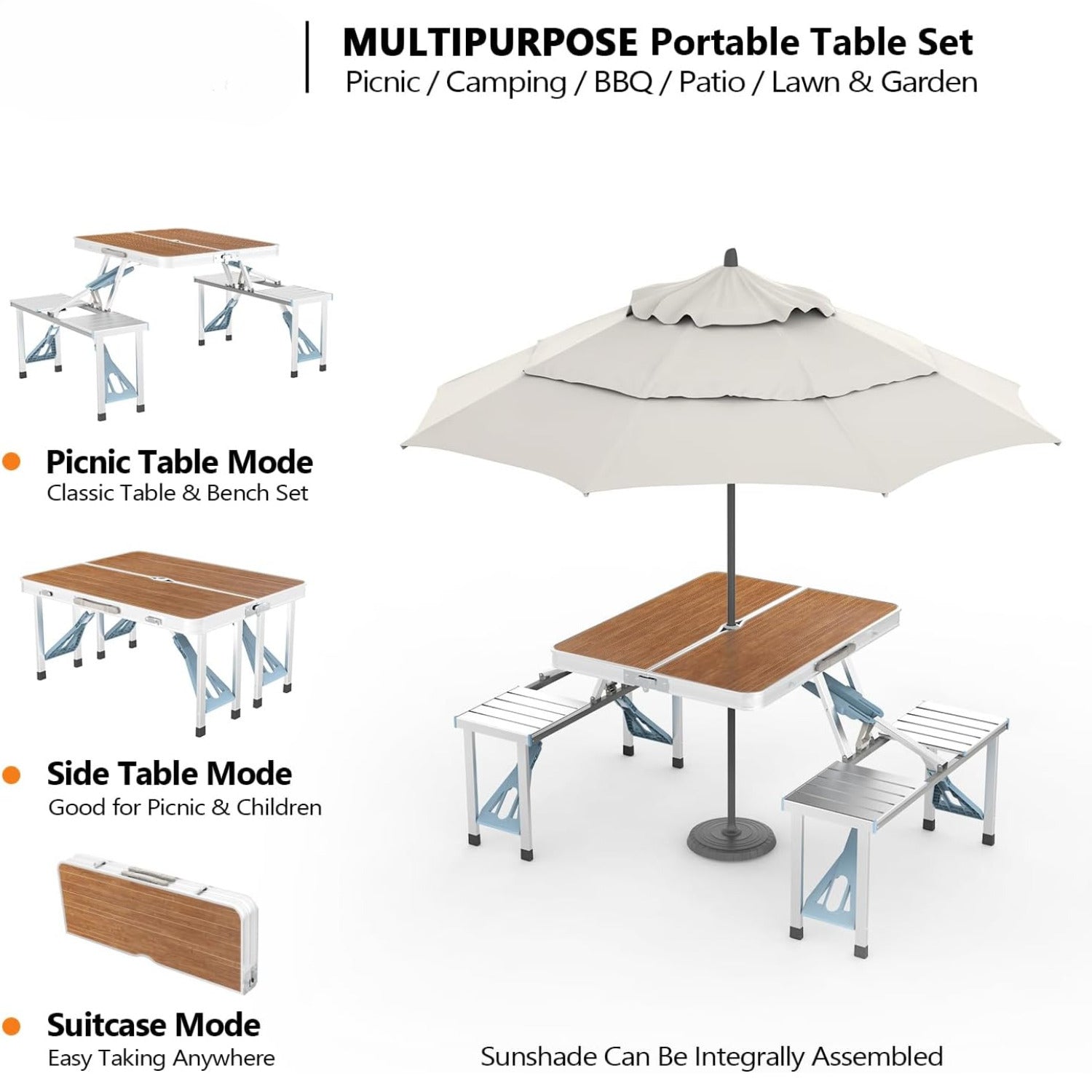 4FT Folding Camping Table with 4 Seats