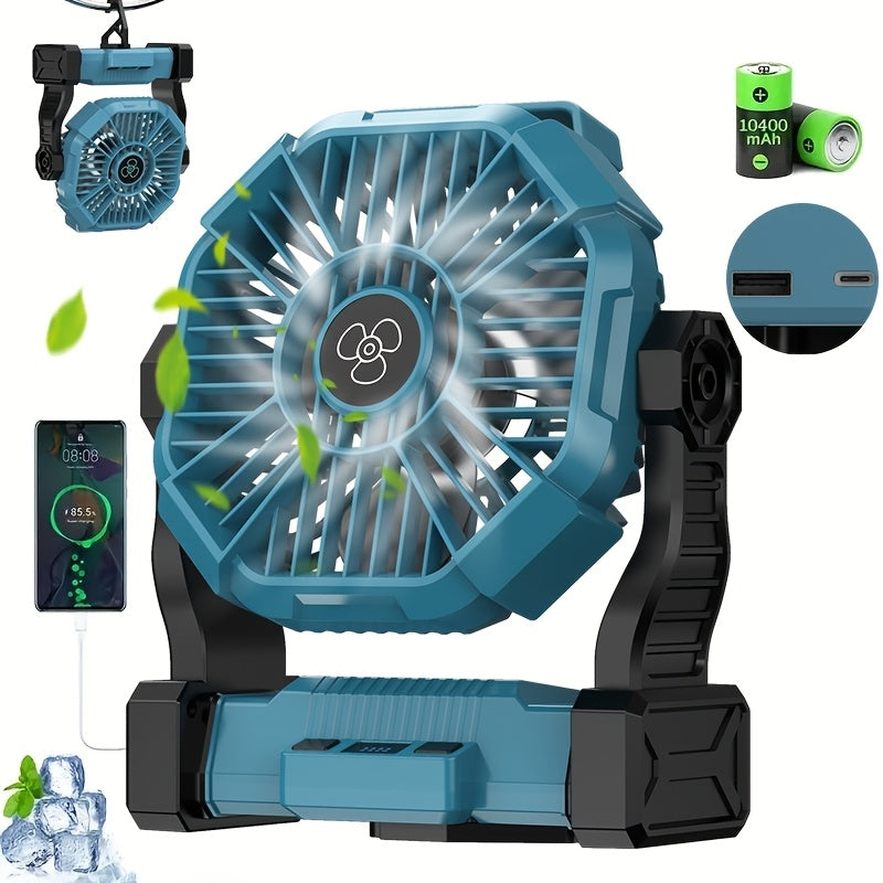 Rechargeable Camping Fan with LED & Hook