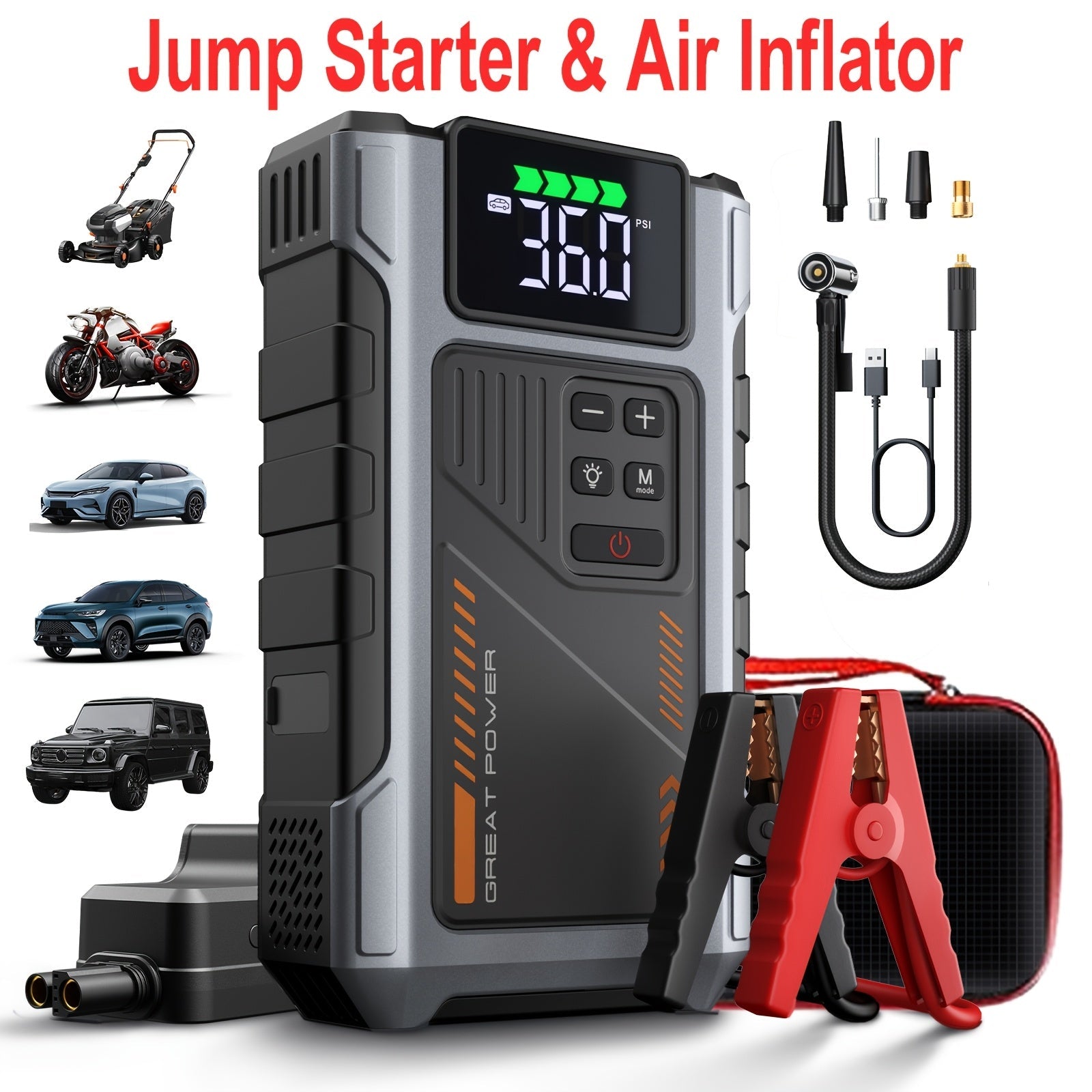 9-in-1 Jump Starter with Air Compressor