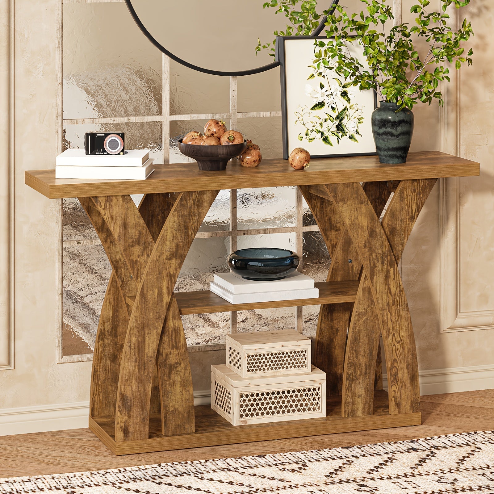 55" Rustic Console Table with Shelf