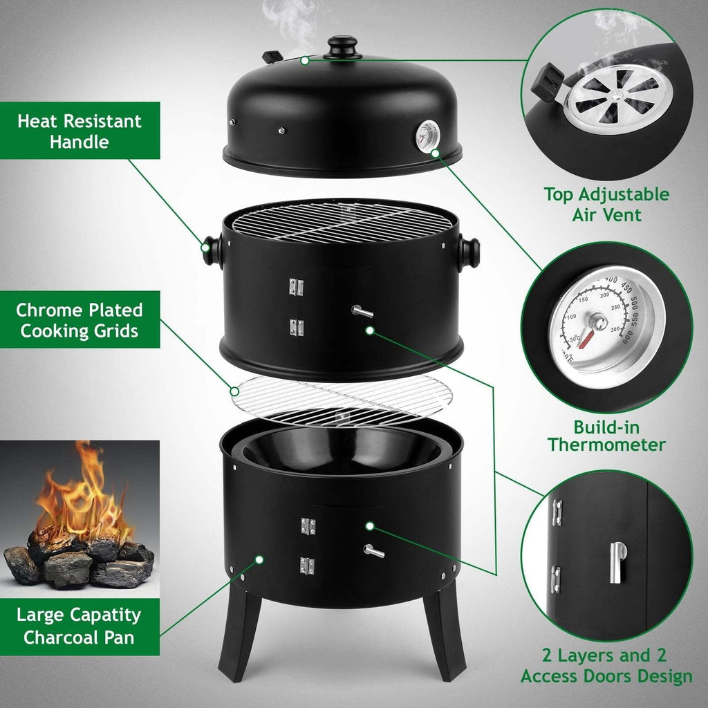3-in-1 Charcoal Smoker Grill & Fire Pit