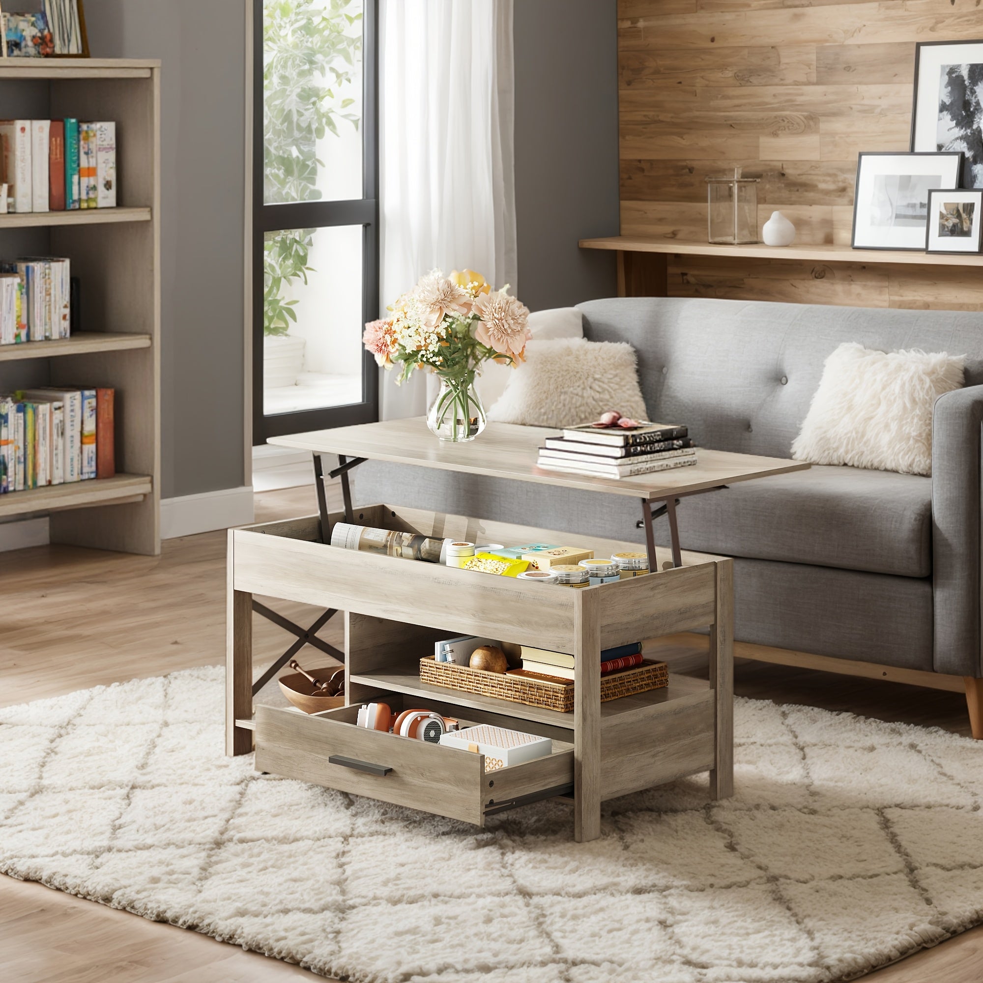 Lift-Top Coffee Table with Drawer & Shelf