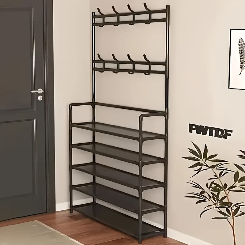 2-in-1 Shoe Rack & Coat Hook Organizer
