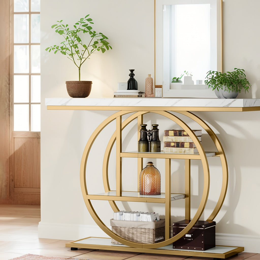 Luxury Gold Console Table with Marble-Style Top