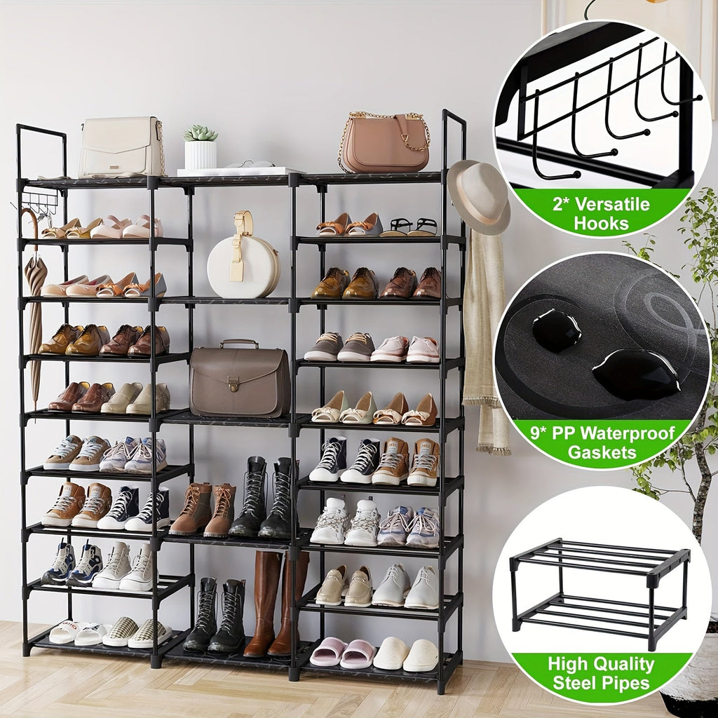 Multi-Tier Shoe Rack with Side Hooks