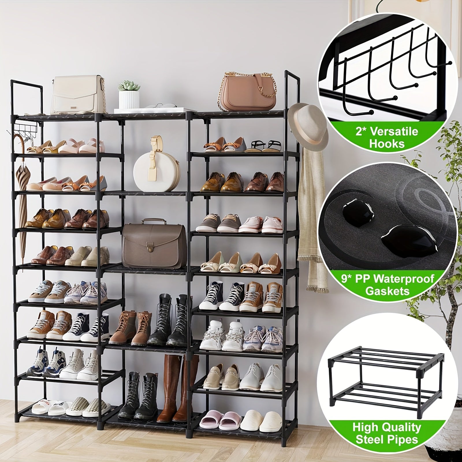 Multi-Tier Shoe Rack with Side Hooks