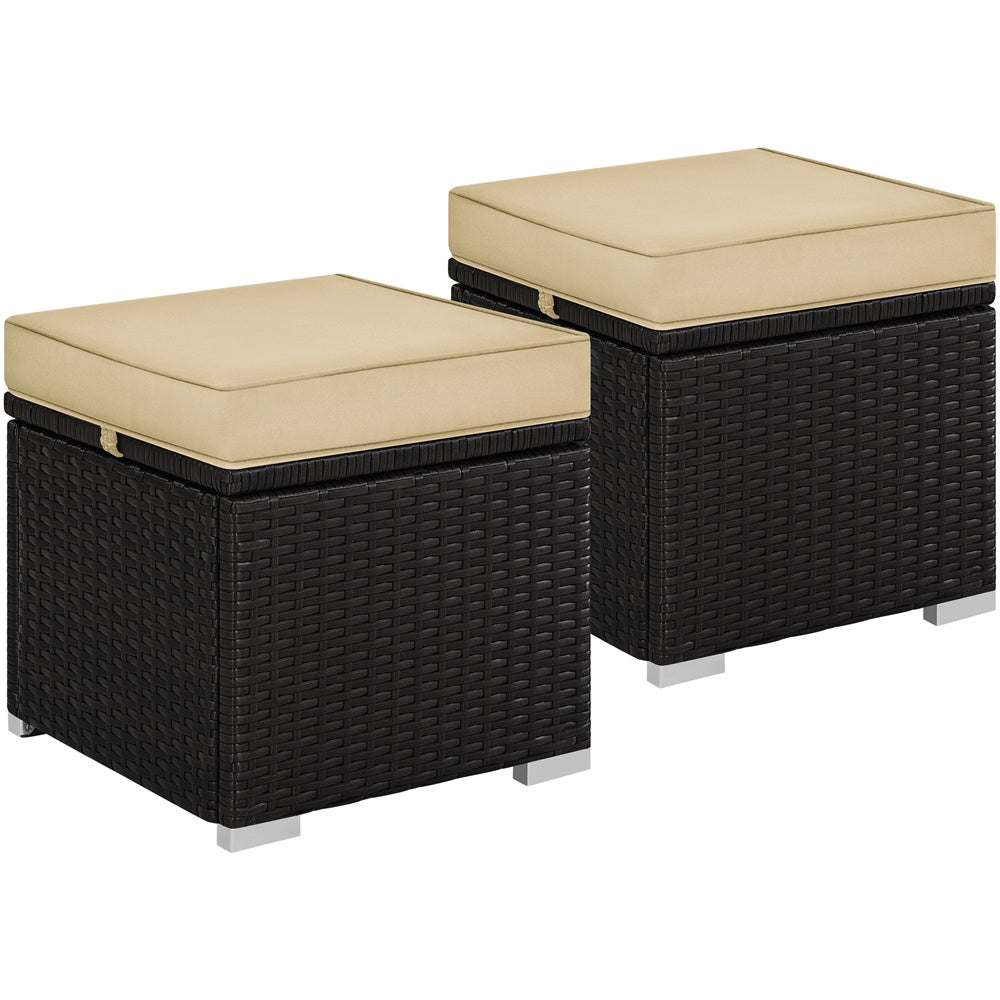 2-Piece Rattan Storage Ottoman Set