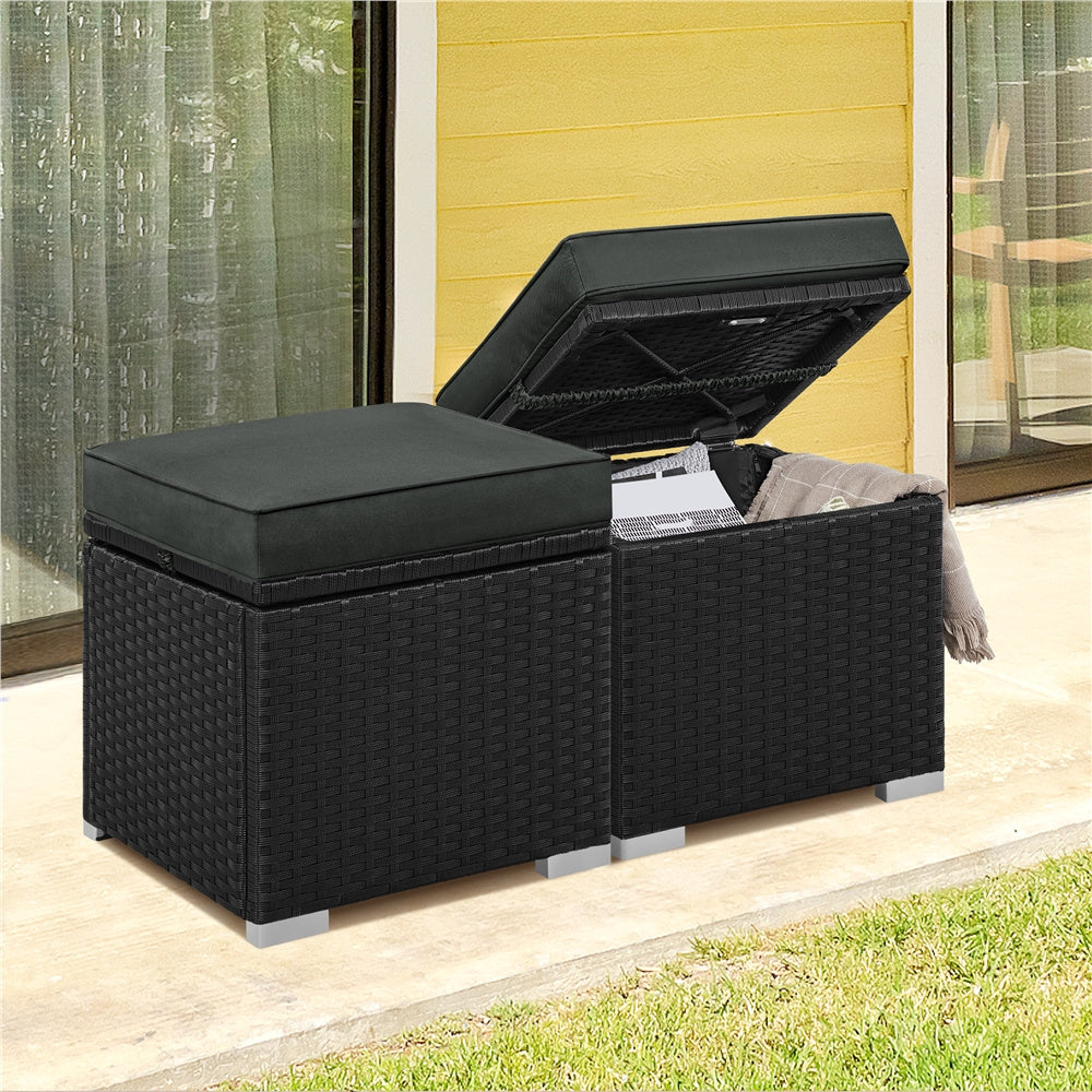 2-Piece Rattan Storage Ottoman Set