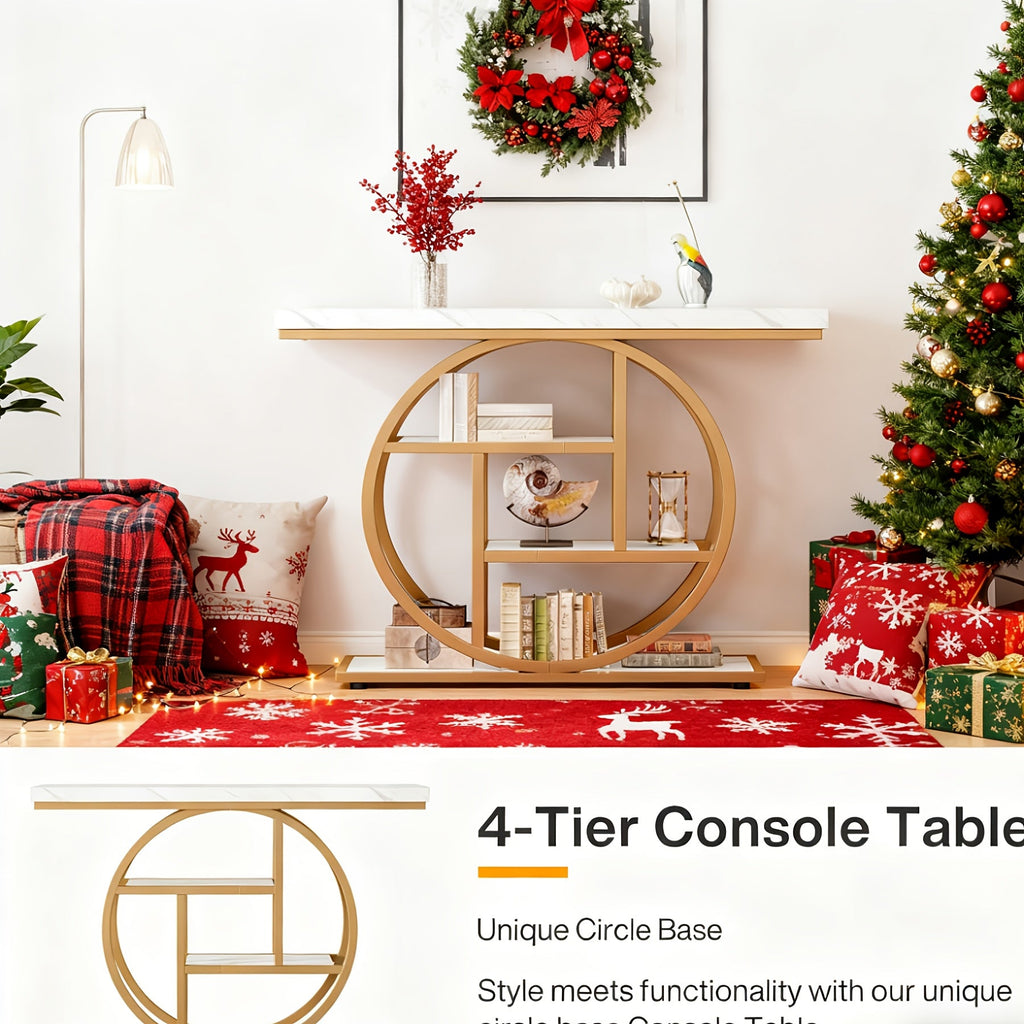 Luxury Gold Console Table with Marble-Style Top