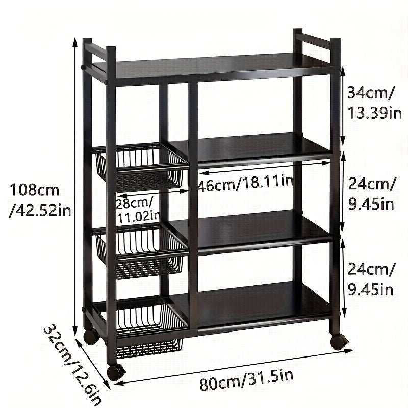 4-Tier Rolling Metal Storage Rack with Baskets