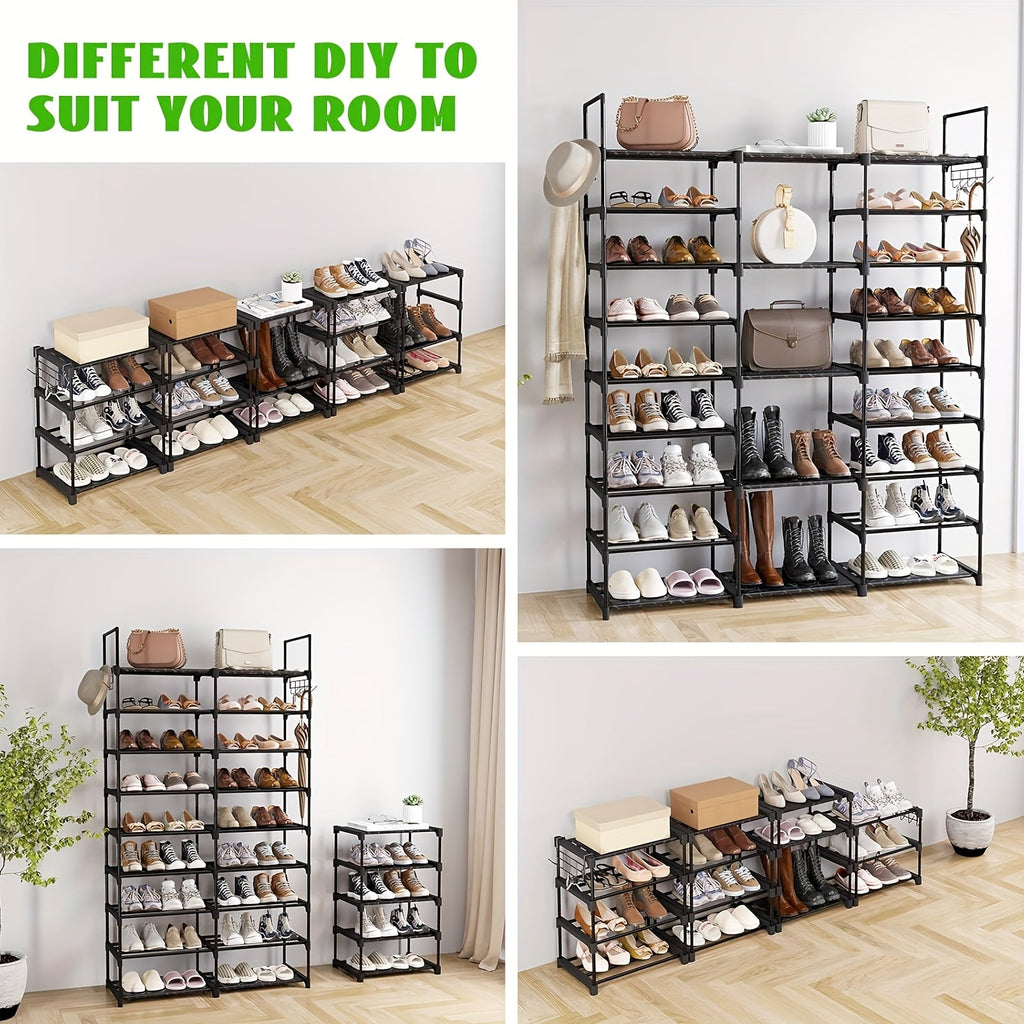 Multi-Tier Shoe Rack with Side Hooks