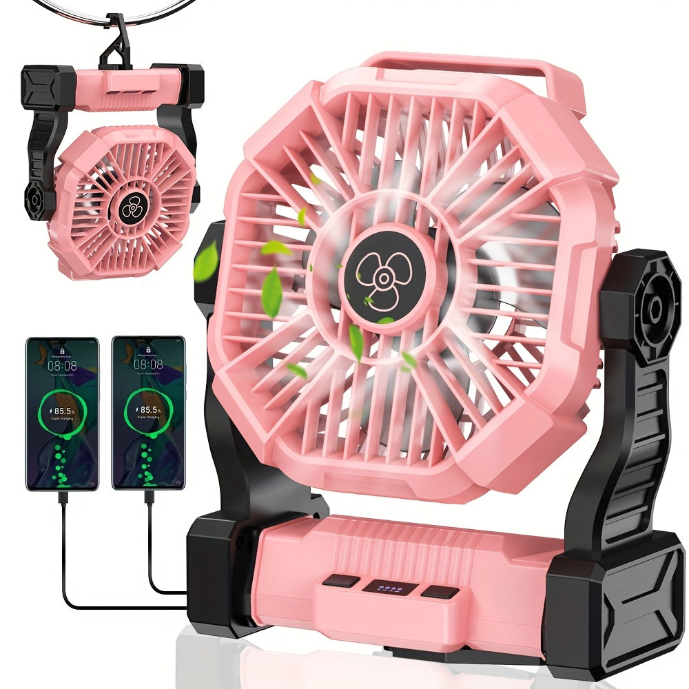 Rechargeable Camping Fan with LED & Hook