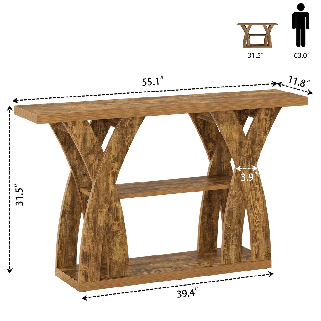 55" Rustic Console Table with Shelf