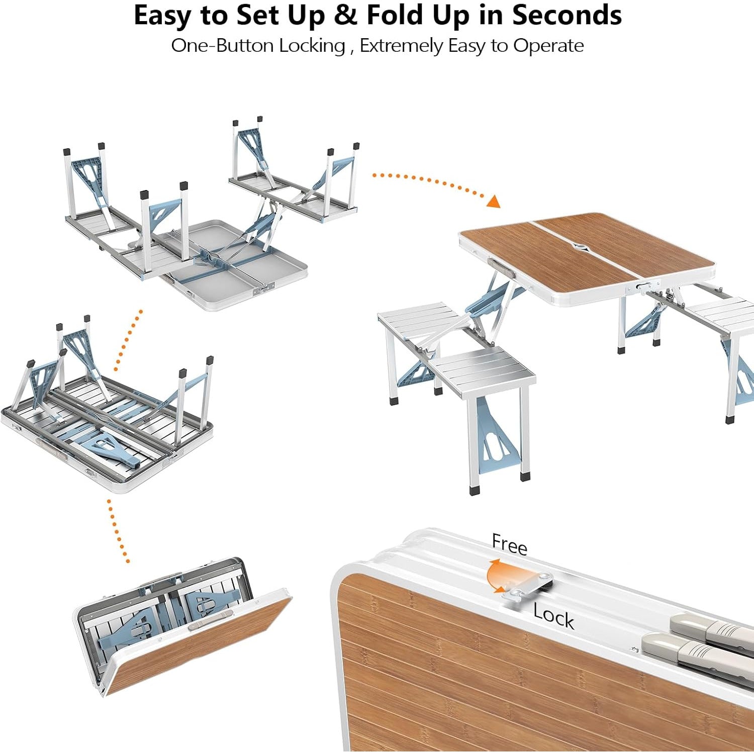 4FT Folding Camping Table with 4 Seats