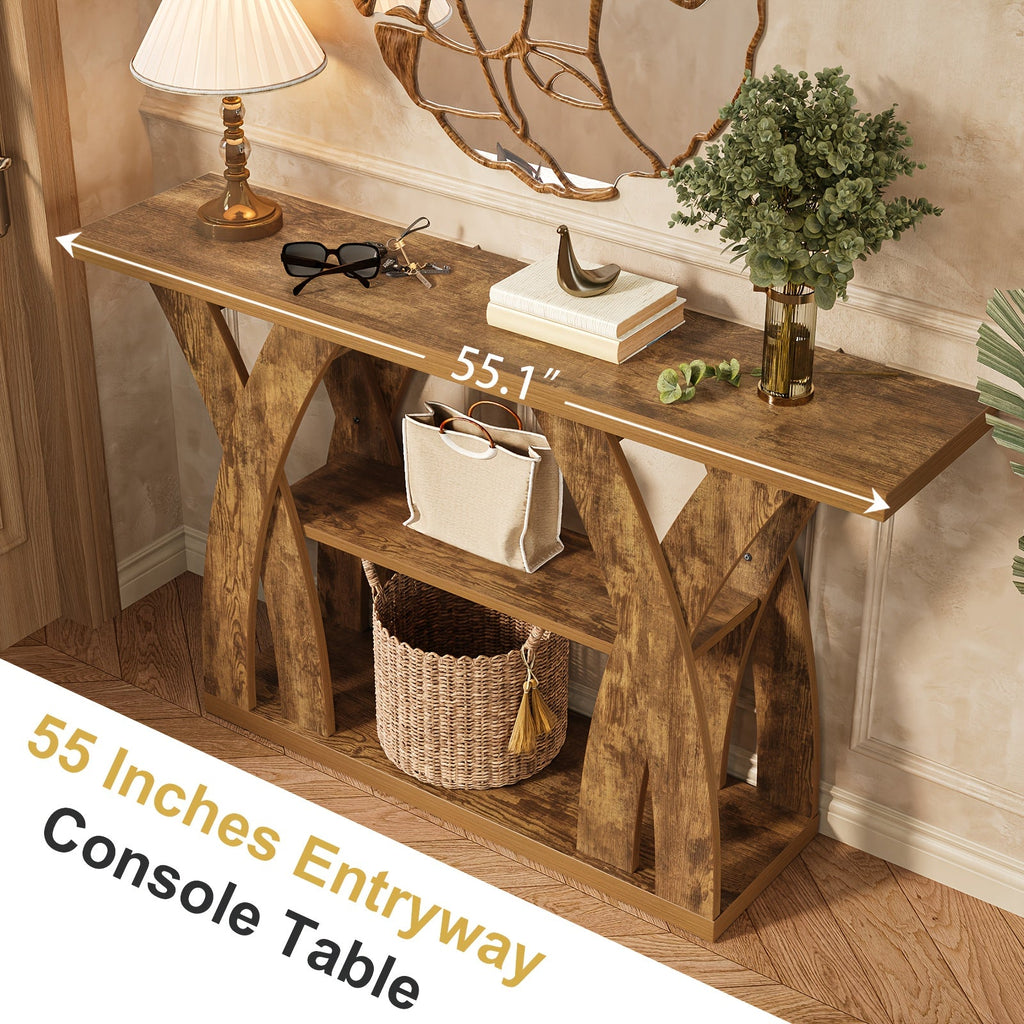 55" Rustic Console Table with Shelf
