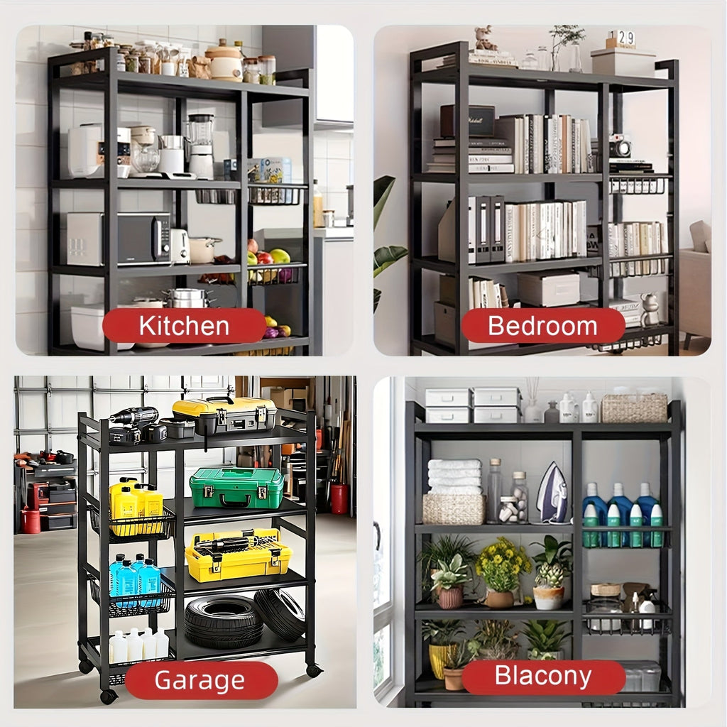 4-Tier Rolling Metal Storage Rack with Baskets