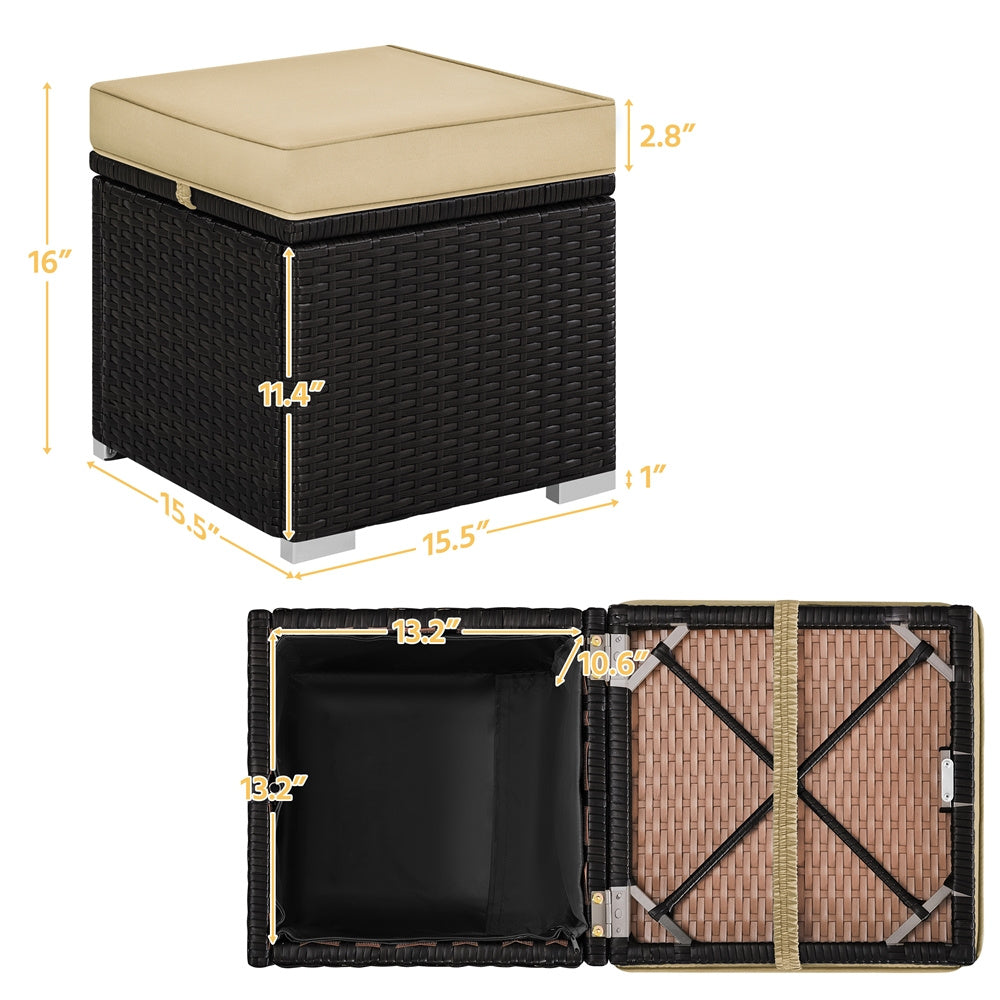 2-Piece Rattan Storage Ottoman Set