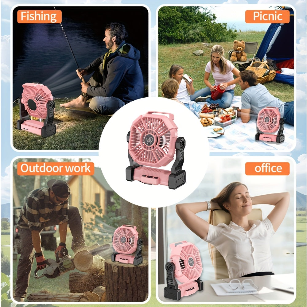 Rechargeable Camping Fan with LED & Hook