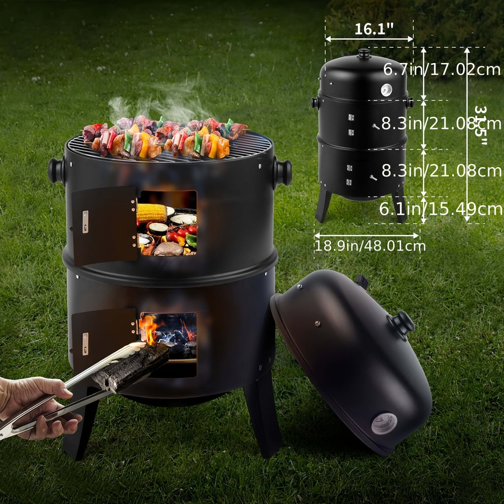 3-in-1 Charcoal Smoker Grill & Fire Pit
